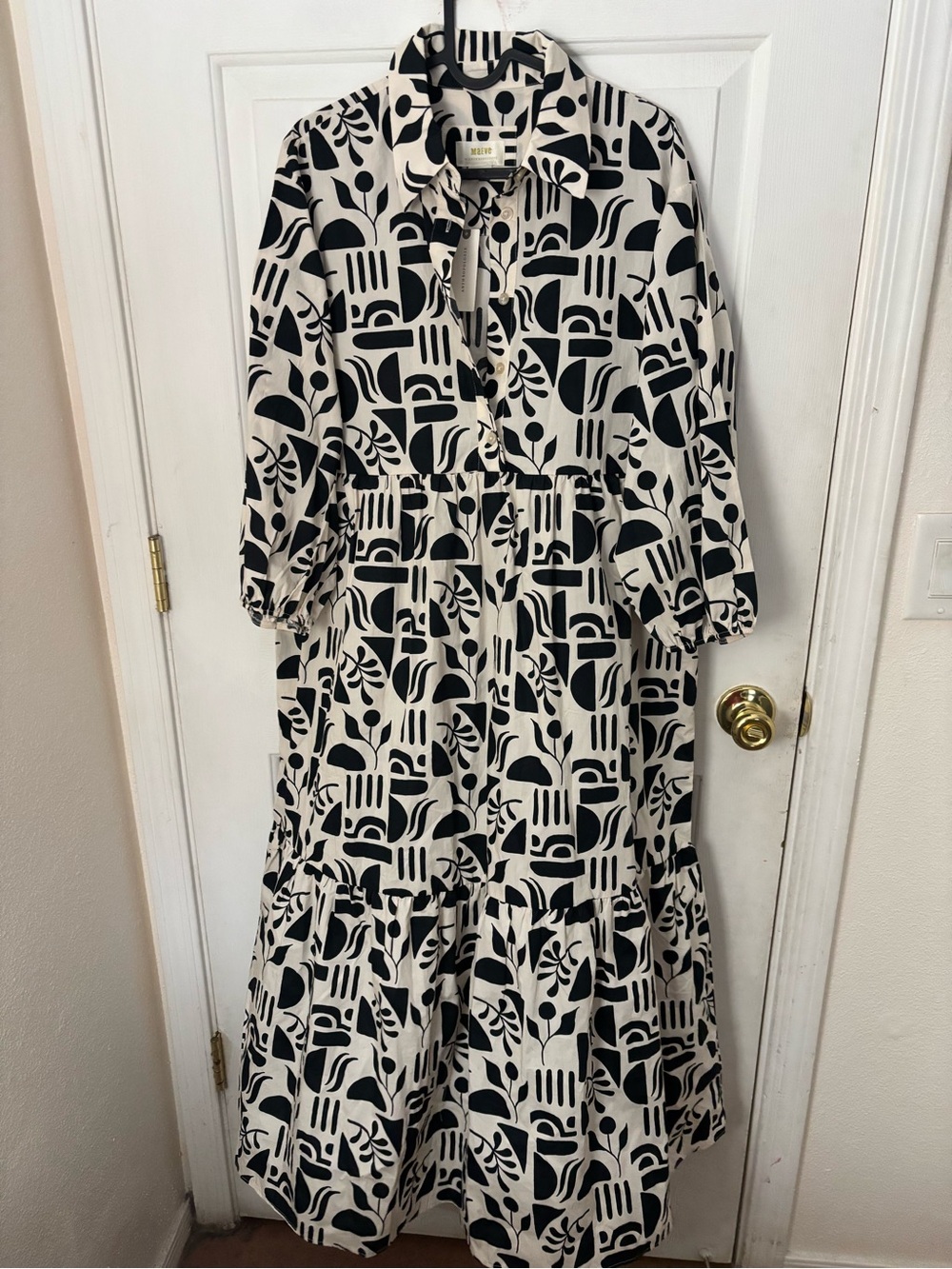 Anthropologie Black & White Abstract Tiered Maxi Dress